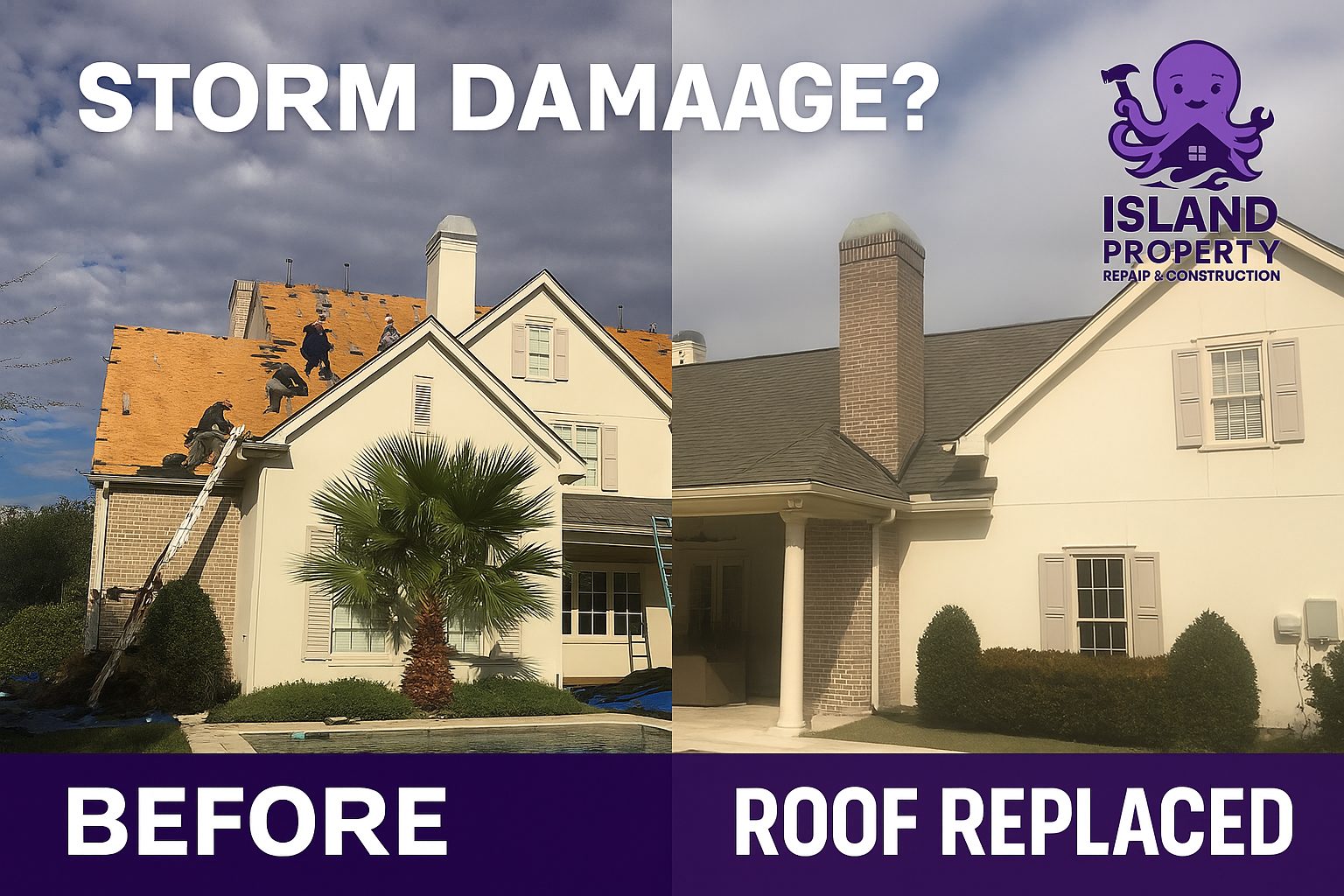 Roofing and storm damage restoration project in Galveston